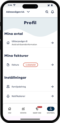 Vyn Min profil i appen Mitt Bixia